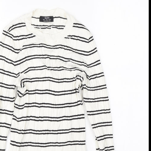 Bershka Womens White Striped  Pullover Jumper Size L