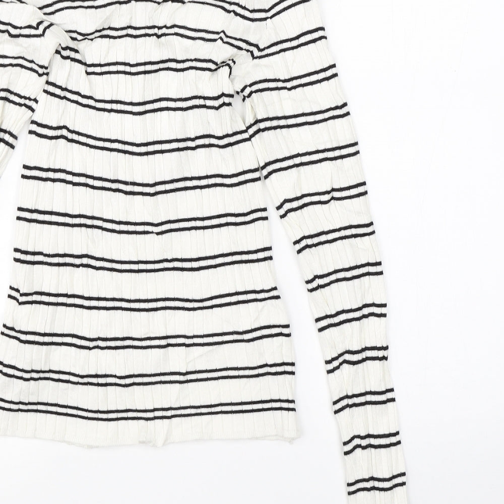 Bershka Womens White Striped  Pullover Jumper Size L
