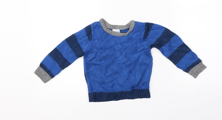 Mini Club Boys Blue Striped Knit Pullover Jumper Size 2-3 Years