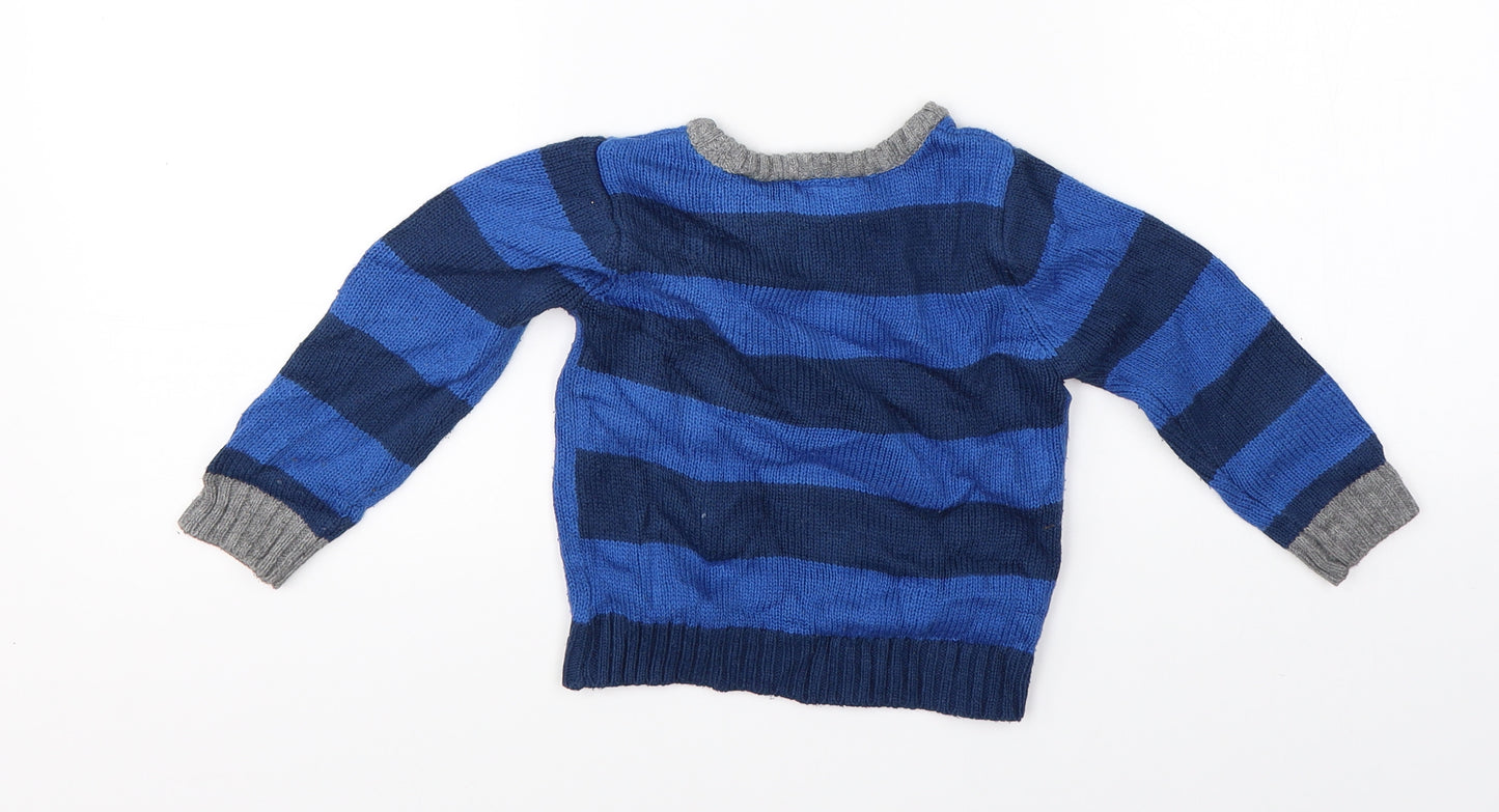Mini Club Boys Blue Striped Knit Pullover Jumper Size 2-3 Years