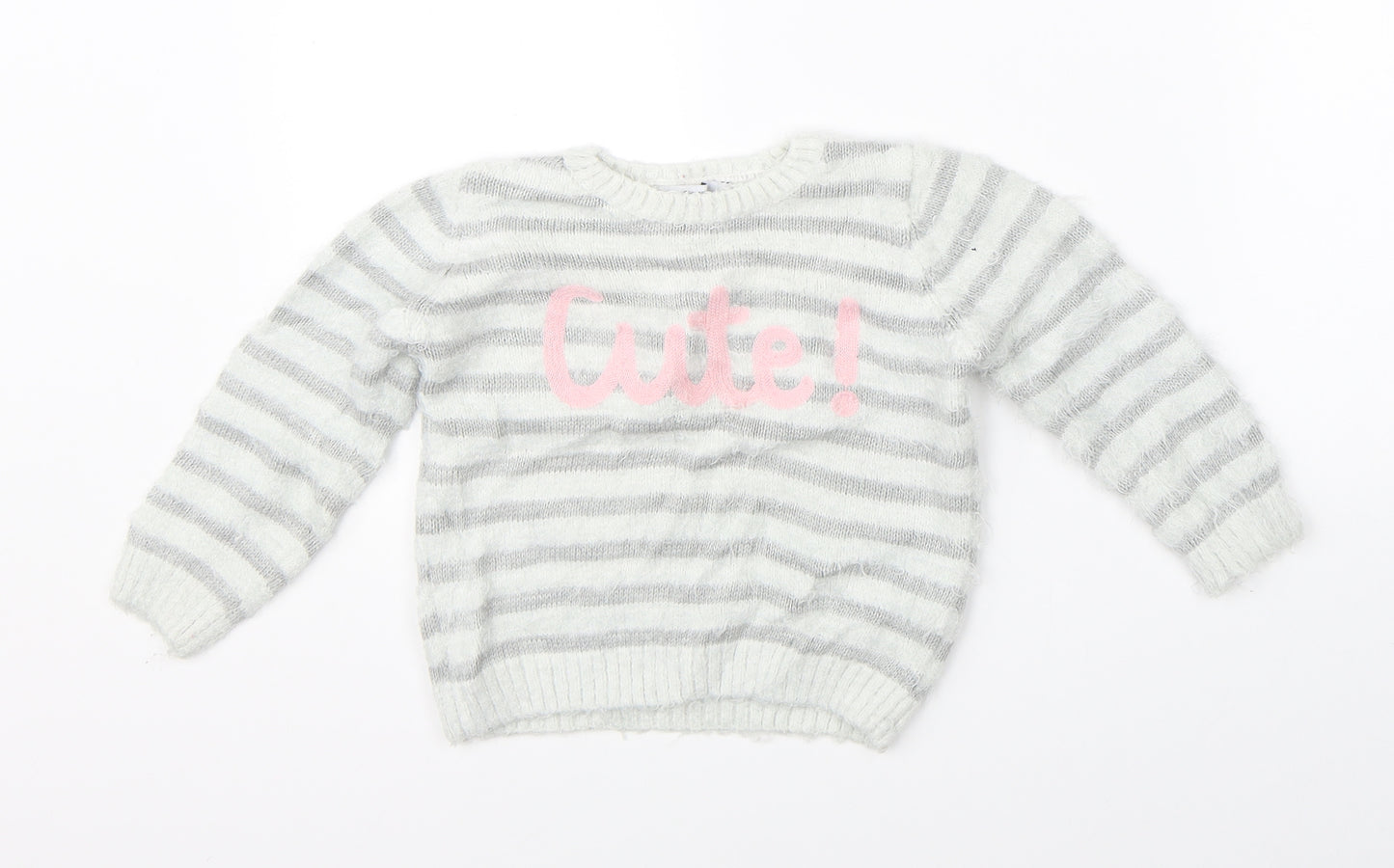 George Girls White Striped  Pullover Jumper Size 3-4 Years