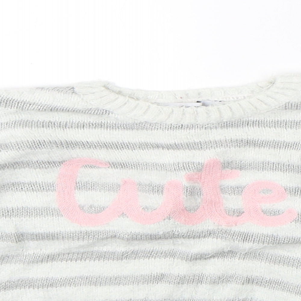 George Girls White Striped  Pullover Jumper Size 3-4 Years