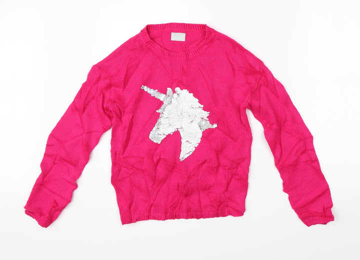 I Love Girls Wear Girls Pink Knit Pullover Jumper Size 12 Years - unicorn