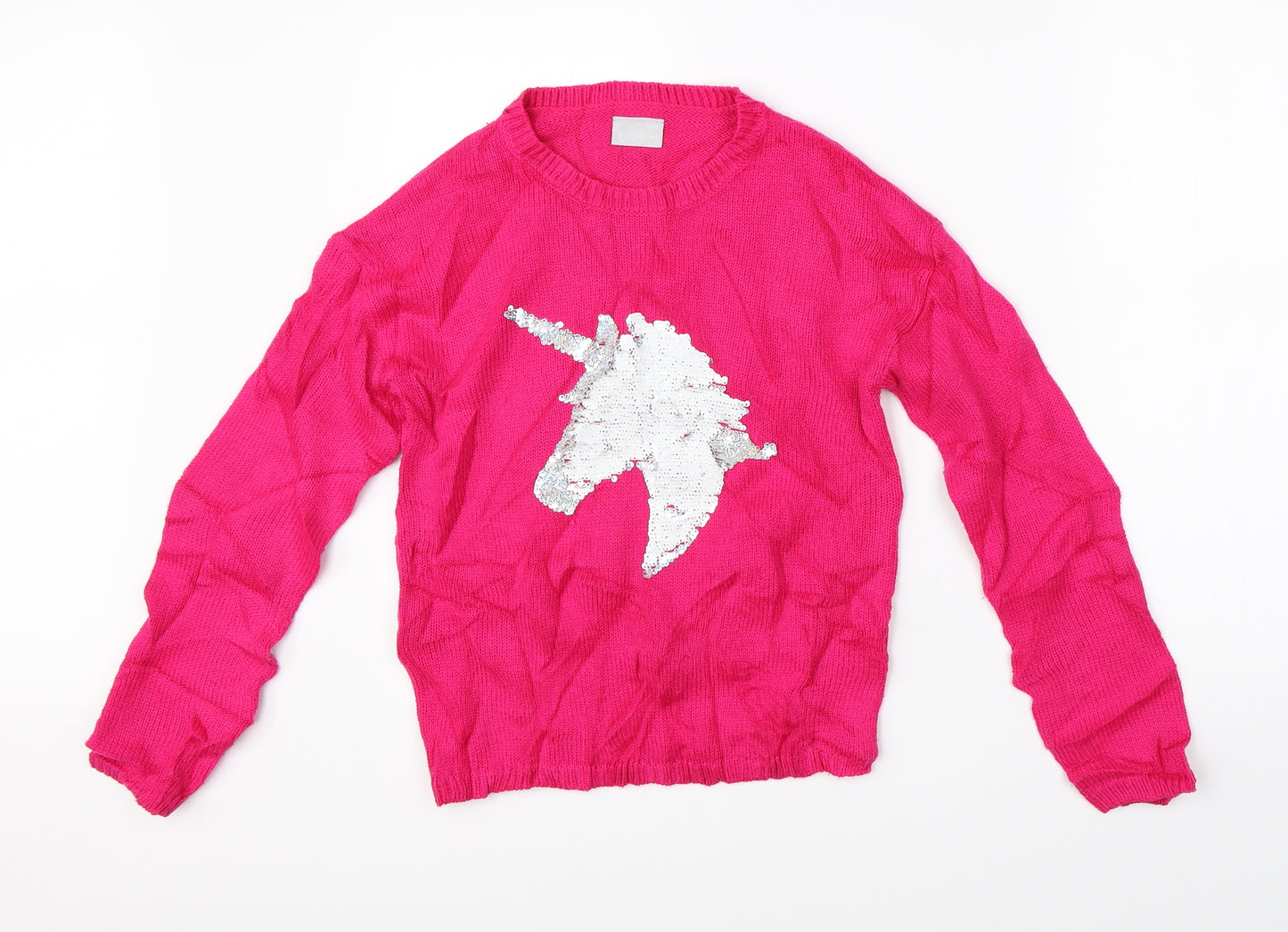 I Love Girls Wear Girls Pink  Knit Pullover Jumper Size 12 Years  - unicorn