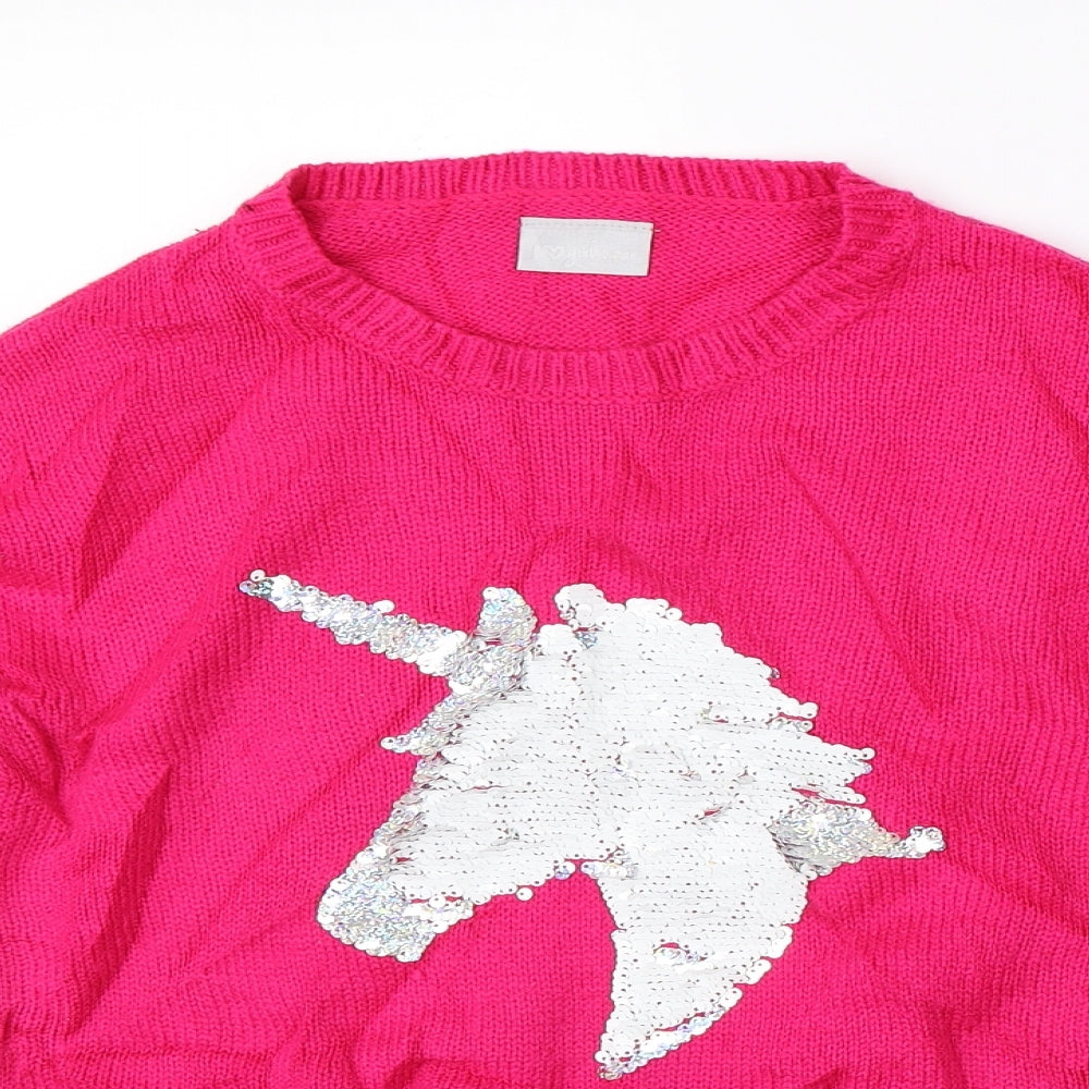 I Love Girls Wear Girls Pink  Knit Pullover Jumper Size 12 Years  - unicorn