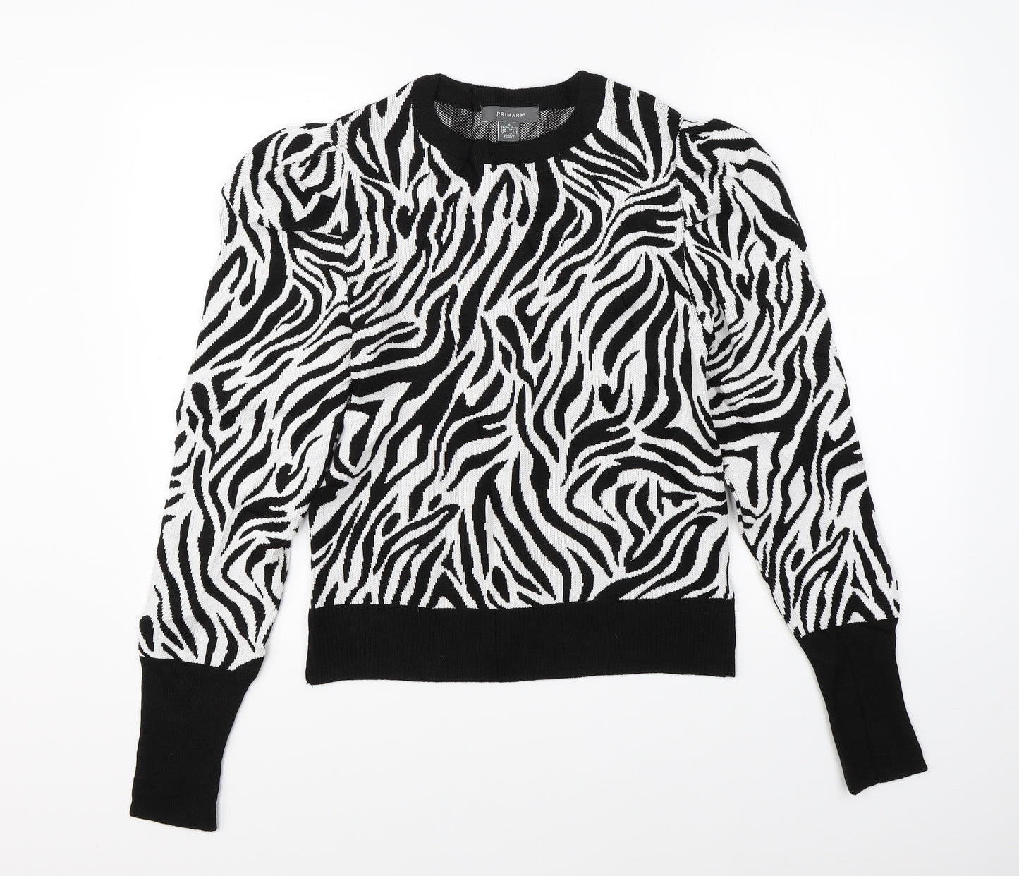Primark Womens White Animal Print Knit Pullover Jumper Size S