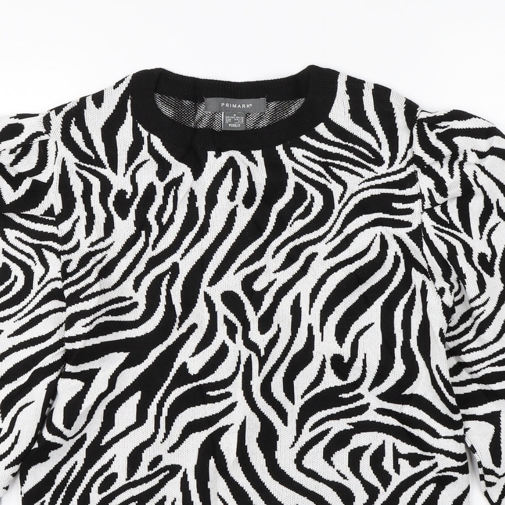 Primark Womens White Animal Print Knit Pullover Jumper Size S