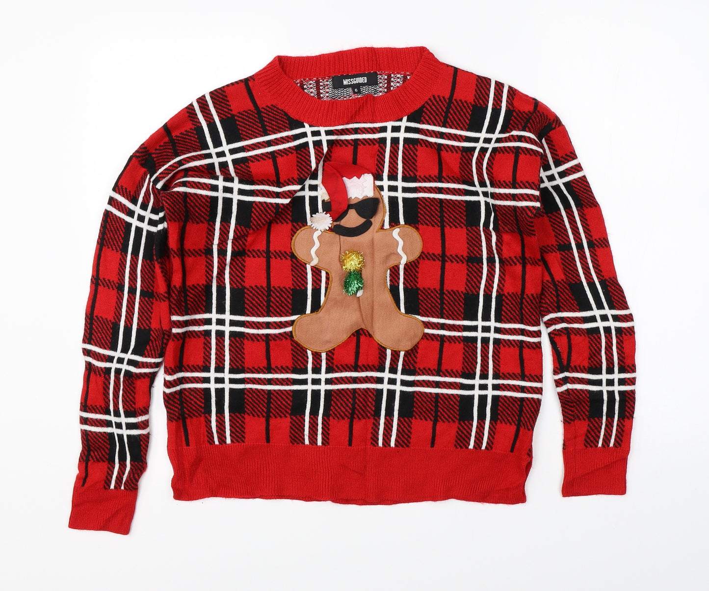 Missguided Womens Red Plaid  Pullover Jumper Size 8  - christmas