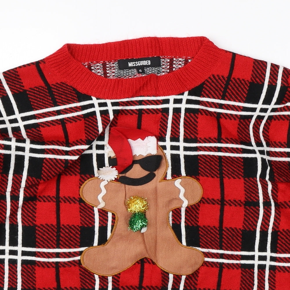 Missguided Womens Red Plaid  Pullover Jumper Size 8  - christmas