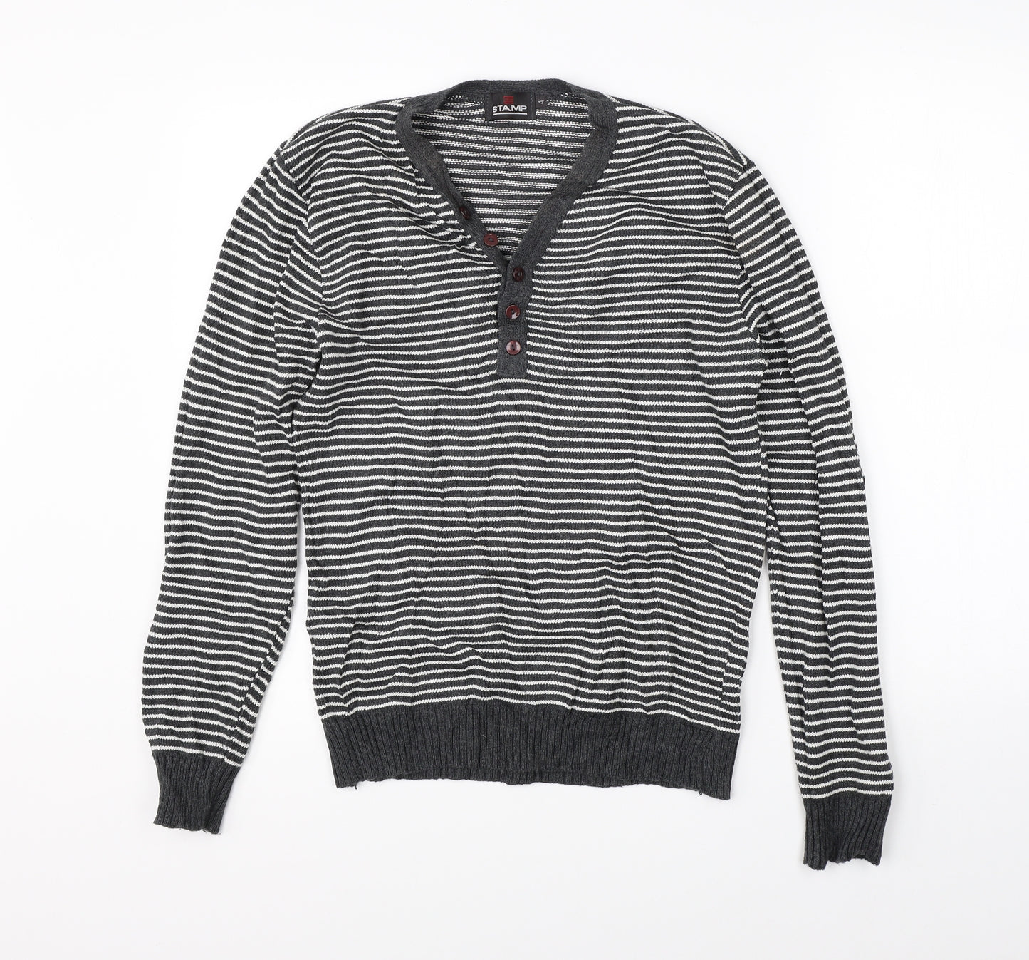 Stamp Womens Grey Striped Knit Pullover Jumper Size 4