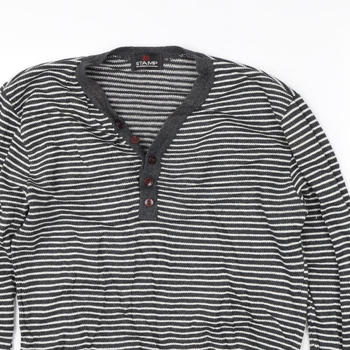 Stamp Womens Grey Striped Knit Pullover Jumper Size 4