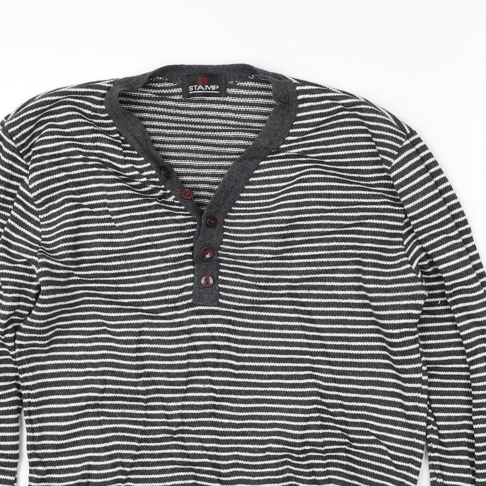 Stamp Womens Grey Striped Knit Pullover Jumper Size 4