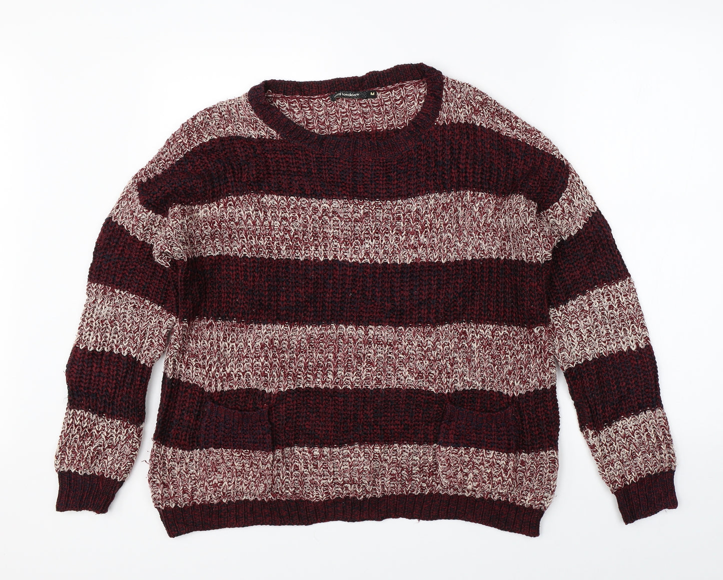 Qed Mens Red Striped Knit Pullover Jumper Size M