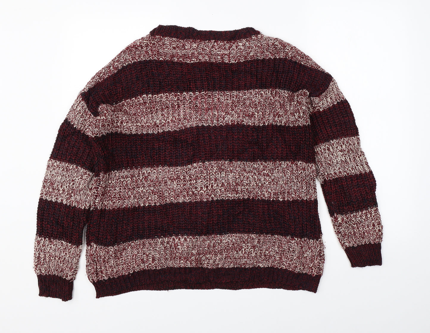 Qed Mens Red Striped Knit Pullover Jumper Size M