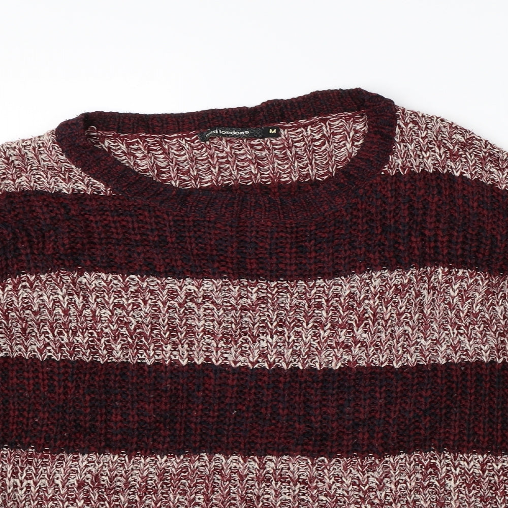 Qed Mens Red Striped Knit Pullover Jumper Size M