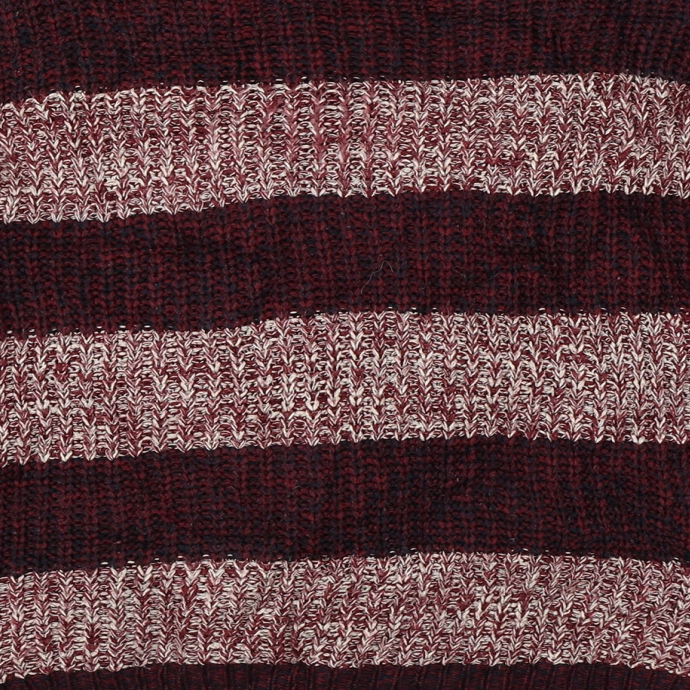 Qed Mens Red Striped Knit Pullover Jumper Size M