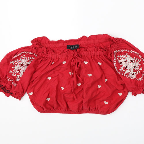 Topshop Womens Red   Basic Blouse Size 8  - cropped