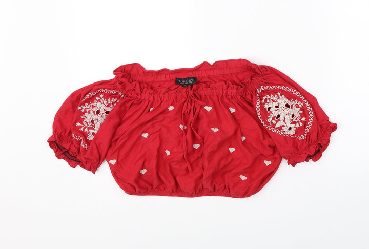 Topshop Womens Red   Basic Blouse Size 8  - cropped