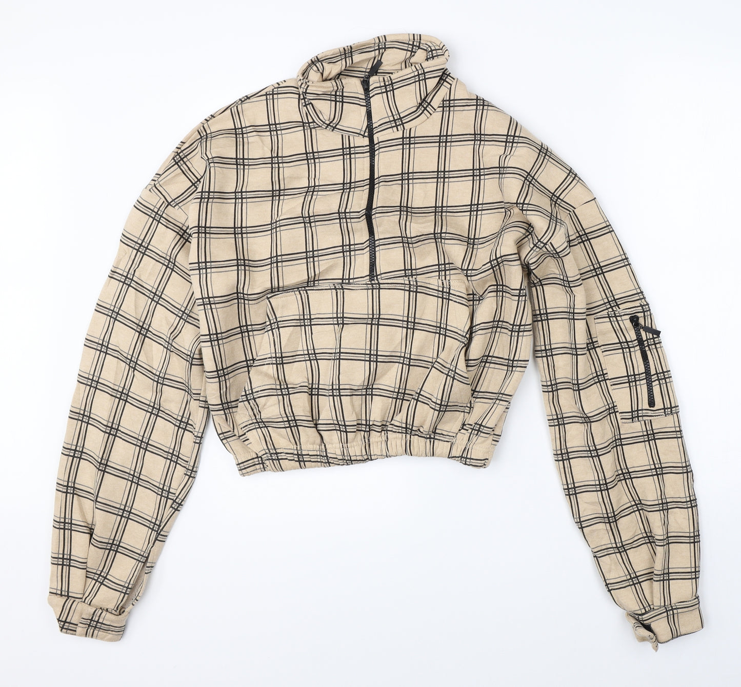 Pretty Little Thing Womens Beige Check  Full Zip Jumper Size S