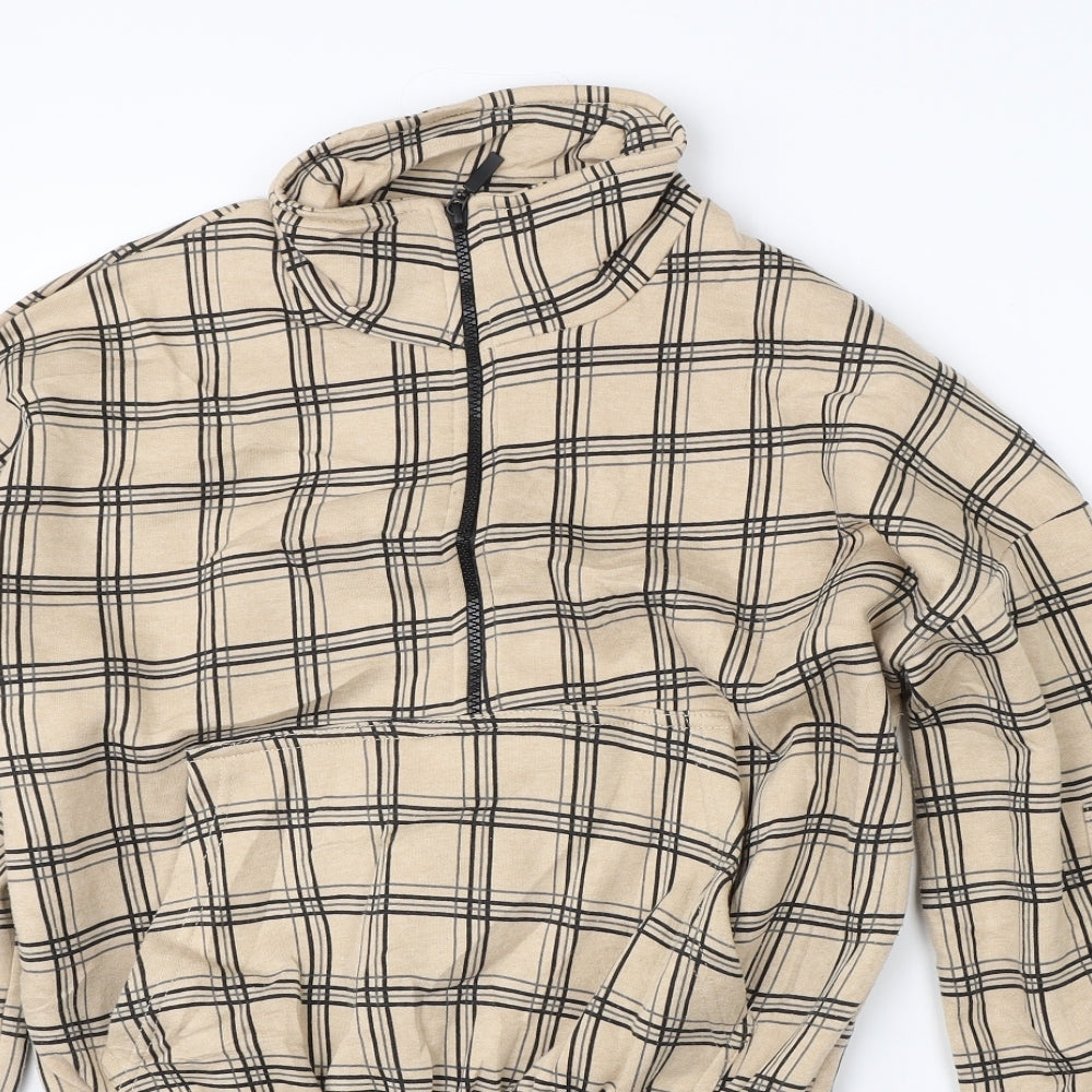 Pretty Little Thing Womens Beige Check  Full Zip Jumper Size S