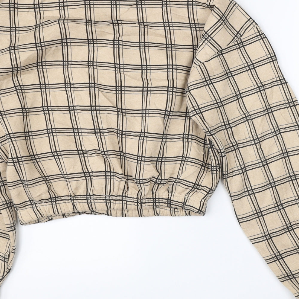 Pretty Little Thing Womens Beige Check  Full Zip Jumper Size S