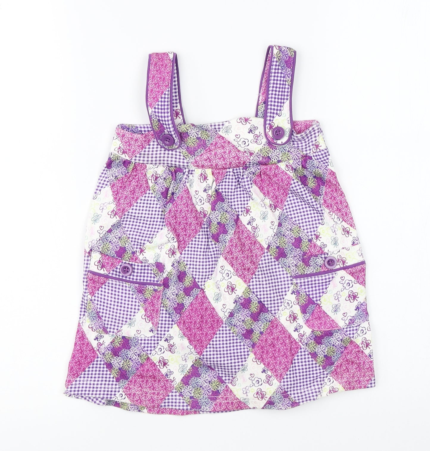 F&F Girls Purple   Pinafore/Dungaree Dress  Size 12-18 Months