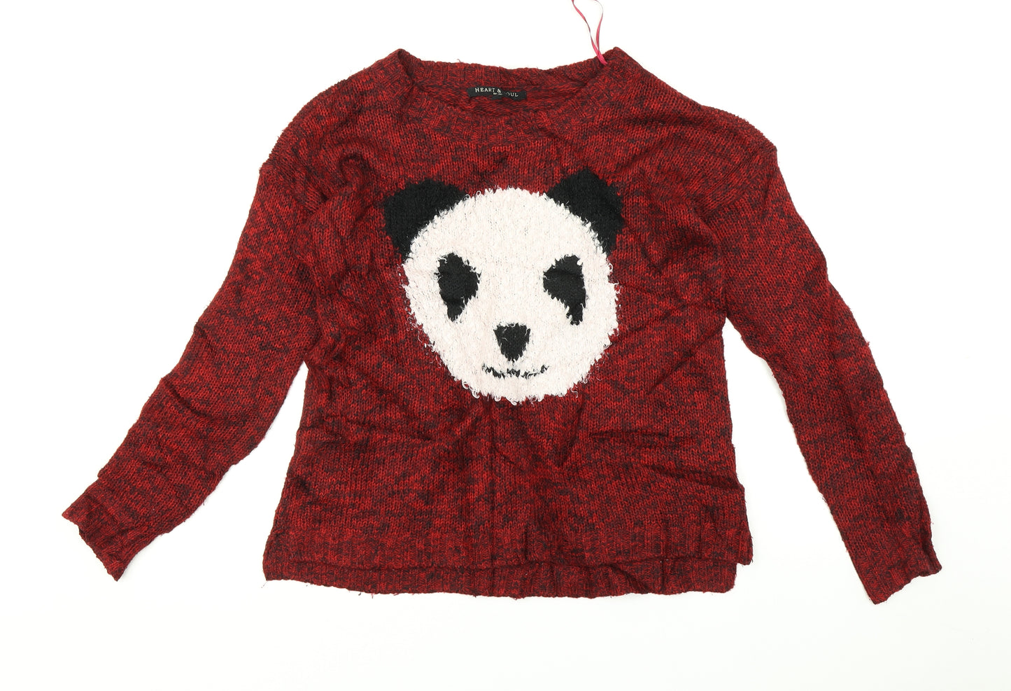 Heart and Soul Womens Red   Pullover Jumper Size 10  - panda face