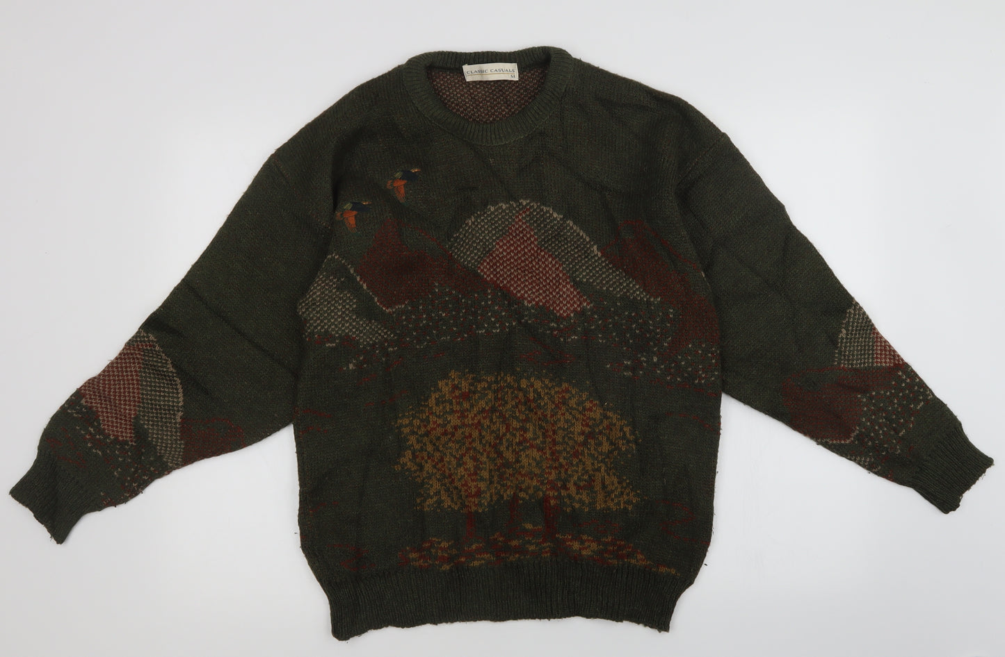 Casual classics  Mens Green Animal Print  Pullover Jumper Size M