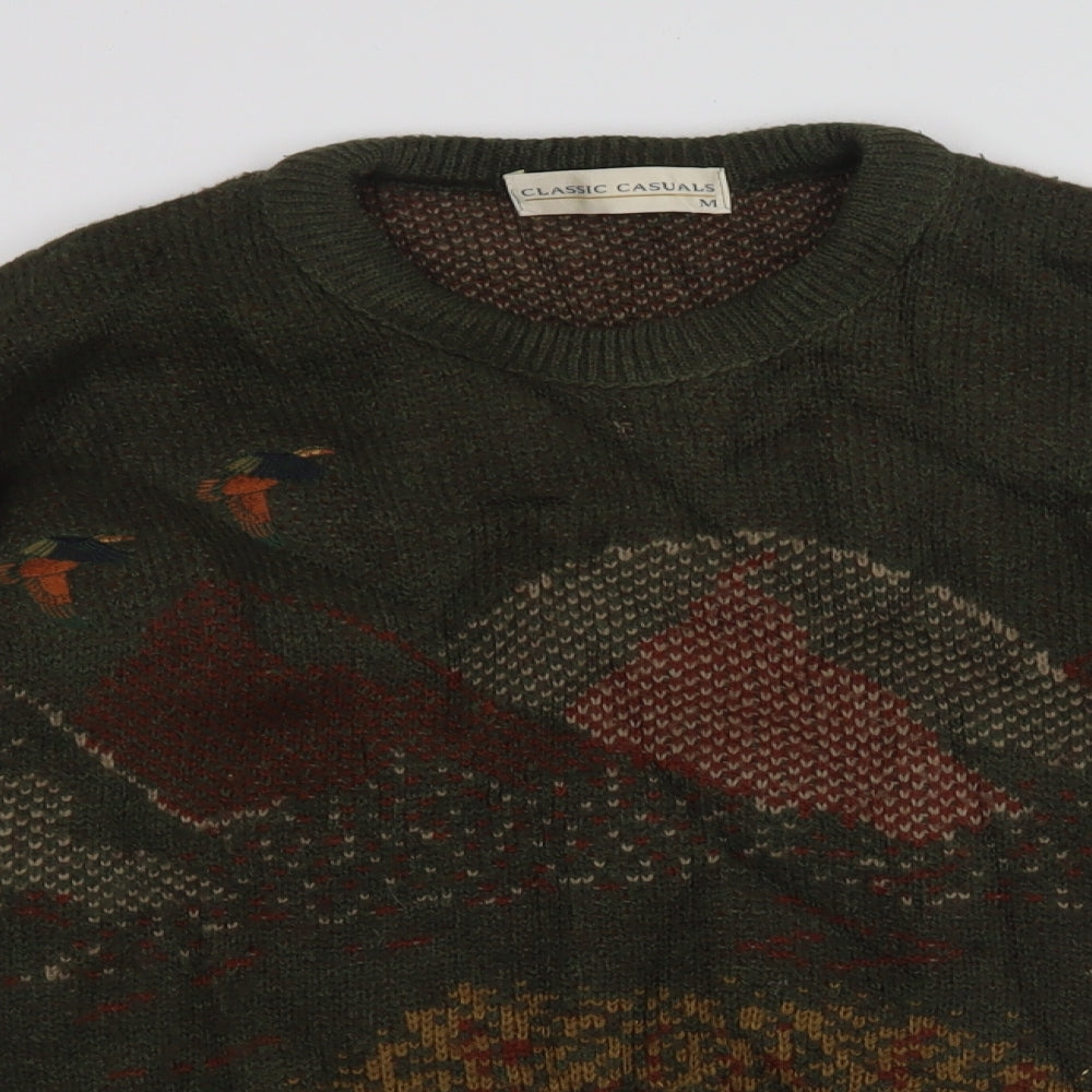 Casual classics  Mens Green Animal Print  Pullover Jumper Size M
