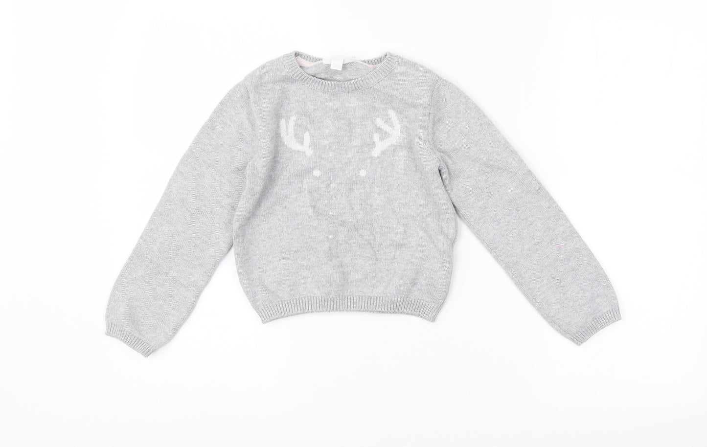 The Little White Company Girls Grey   Pullover Jumper Size 5-6 Years  - Reindeer