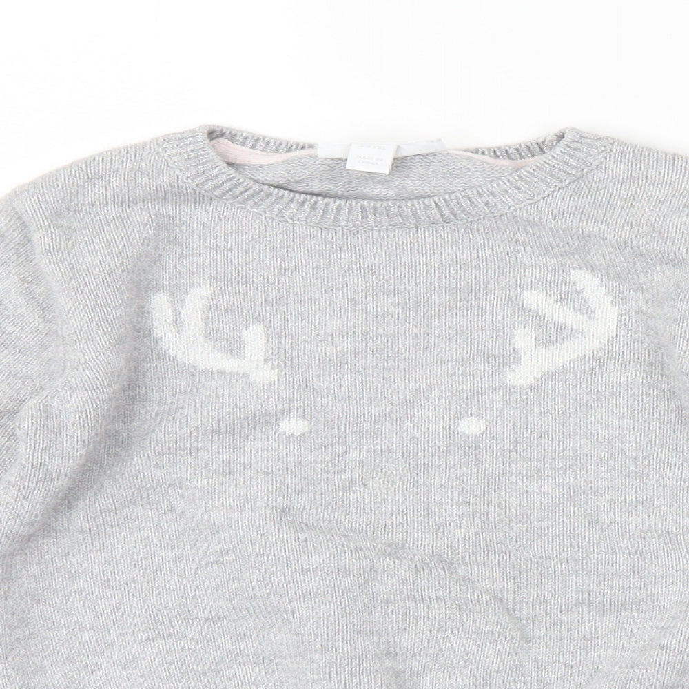 The Little White Company Girls Grey   Pullover Jumper Size 5-6 Years  - Reindeer