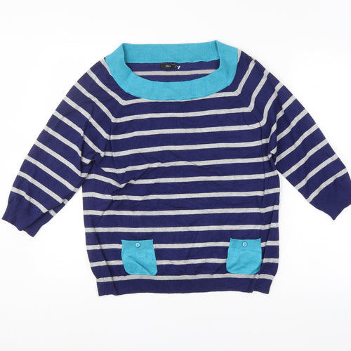 M&Co. Womens Blue Striped  Pullover Jumper Size 18