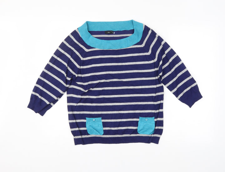 M&Co. Womens Blue Striped  Pullover Jumper Size 18