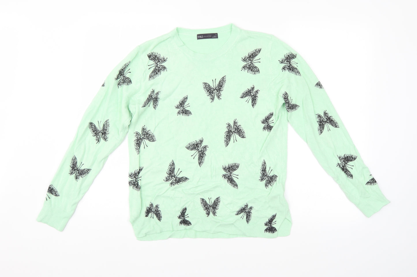 M&S Womens Green Animal Print  Pullover Jumper Size 14  - Butterflies