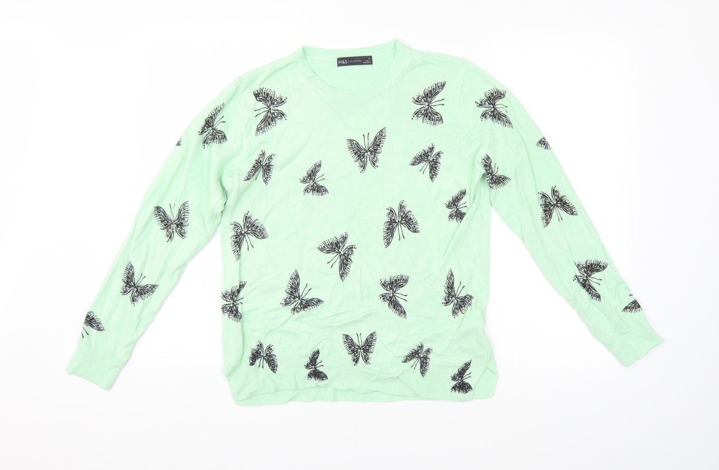 M&S Womens Green Animal Print  Pullover Jumper Size 14  - Butterflies