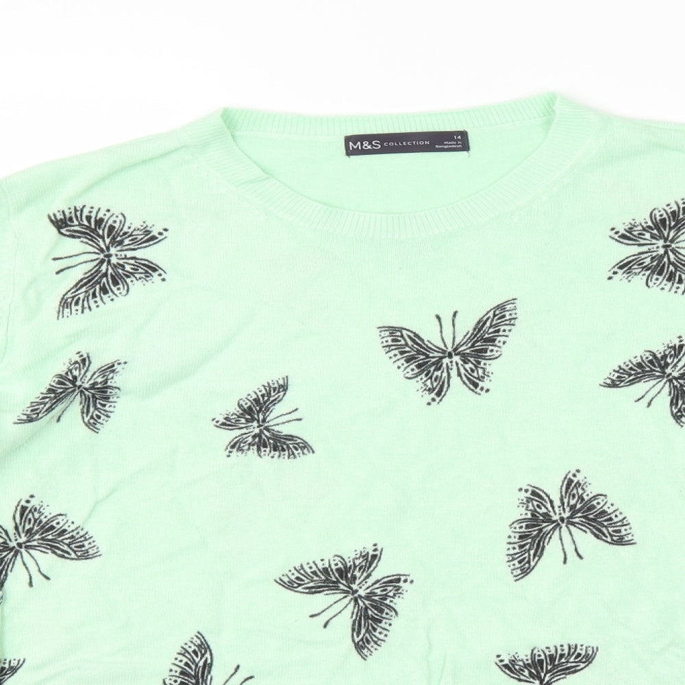 M&S Womens Green Animal Print  Pullover Jumper Size 14  - Butterflies
