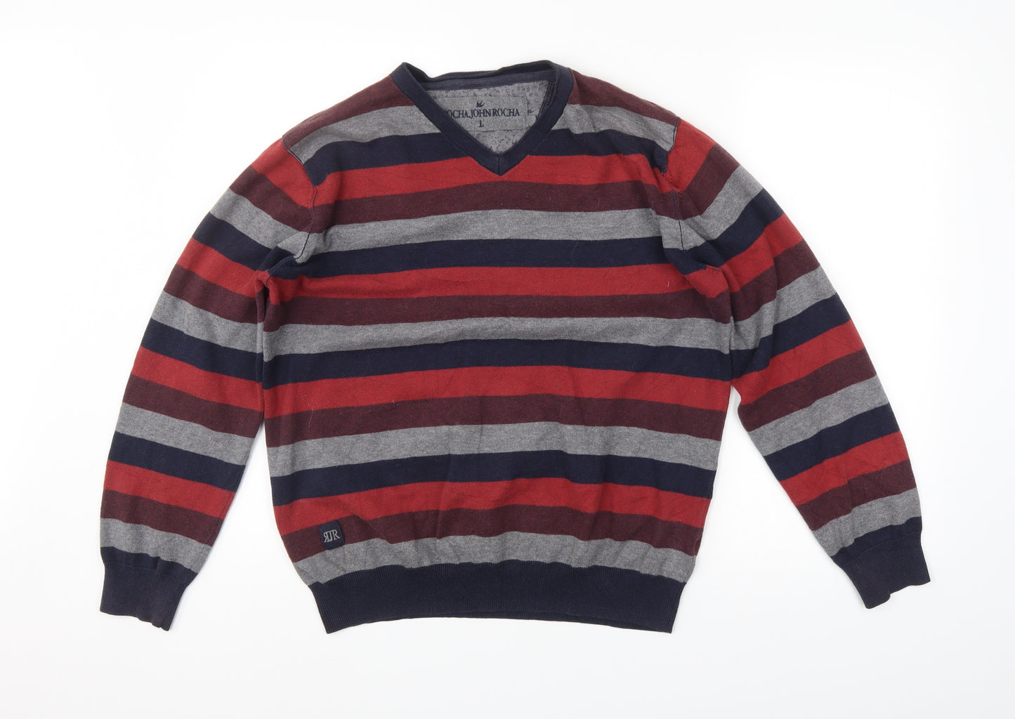 John Rocha Mens Multicoloured Striped  Pullover Jumper Size L