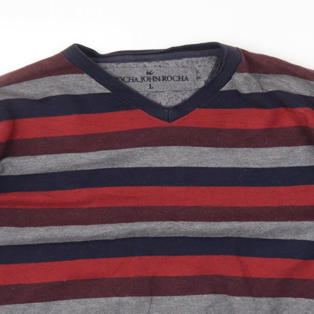 John Rocha Mens Multicoloured Striped  Pullover Jumper Size L