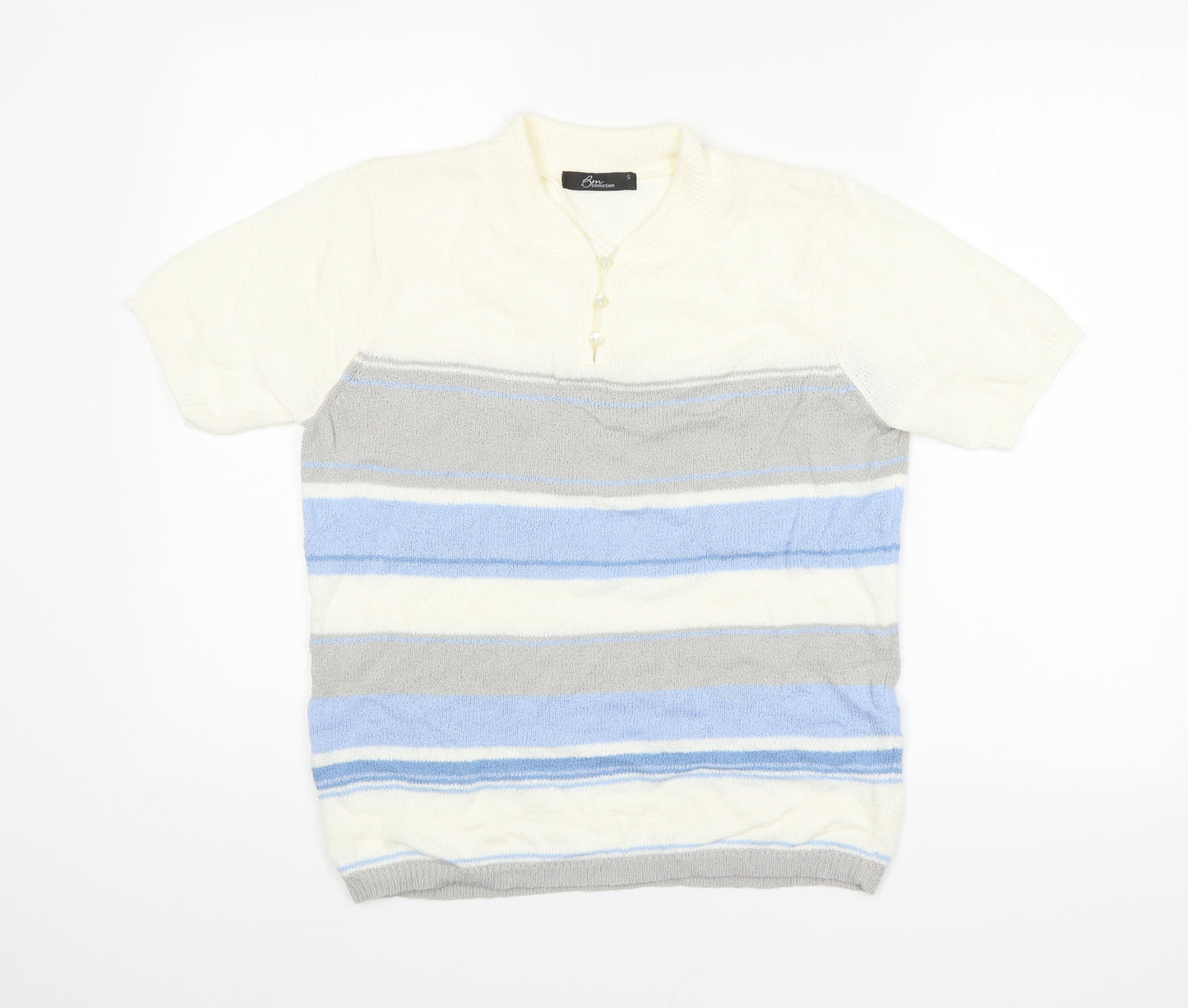 BM Mens Multicoloured Striped  Pullover Jumper Size S