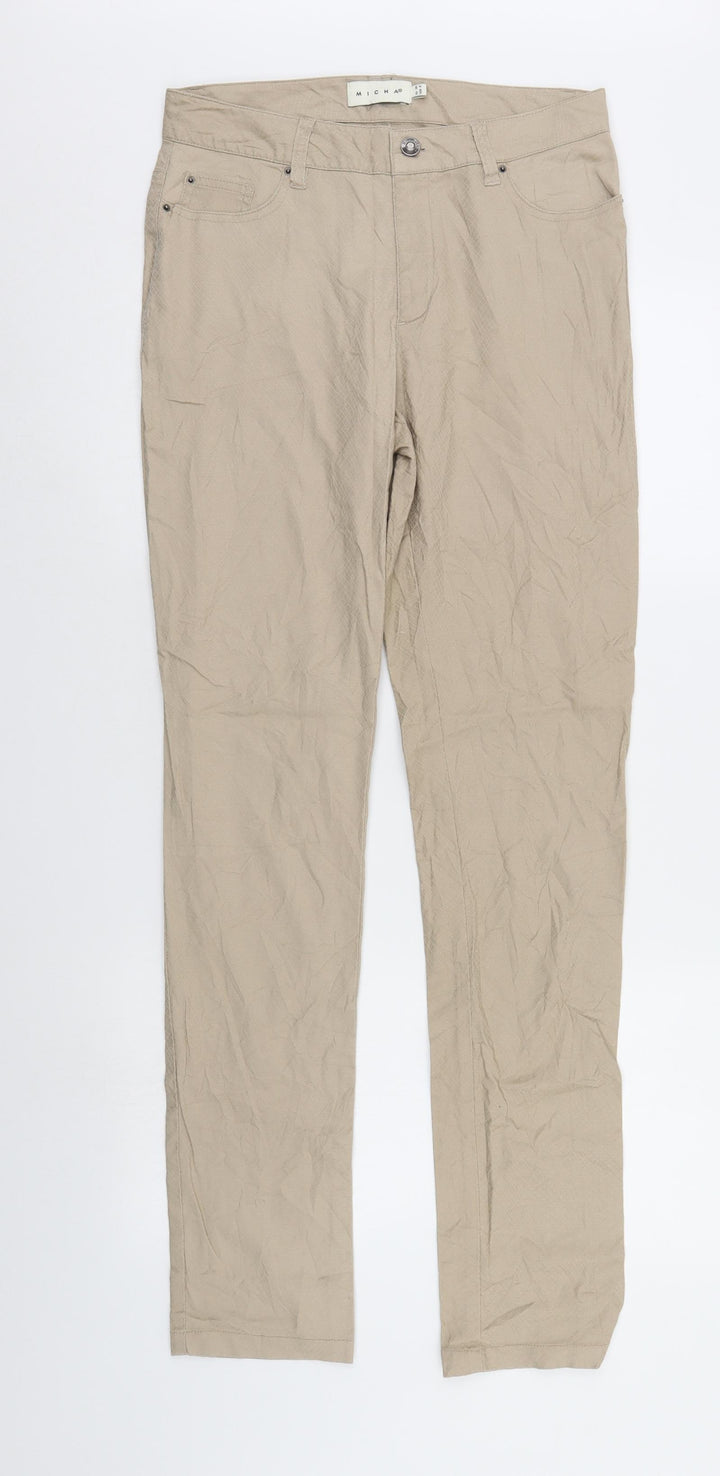 Micha Womens Beige Animal Print Denim Straight Jeans Size 8 L31 in