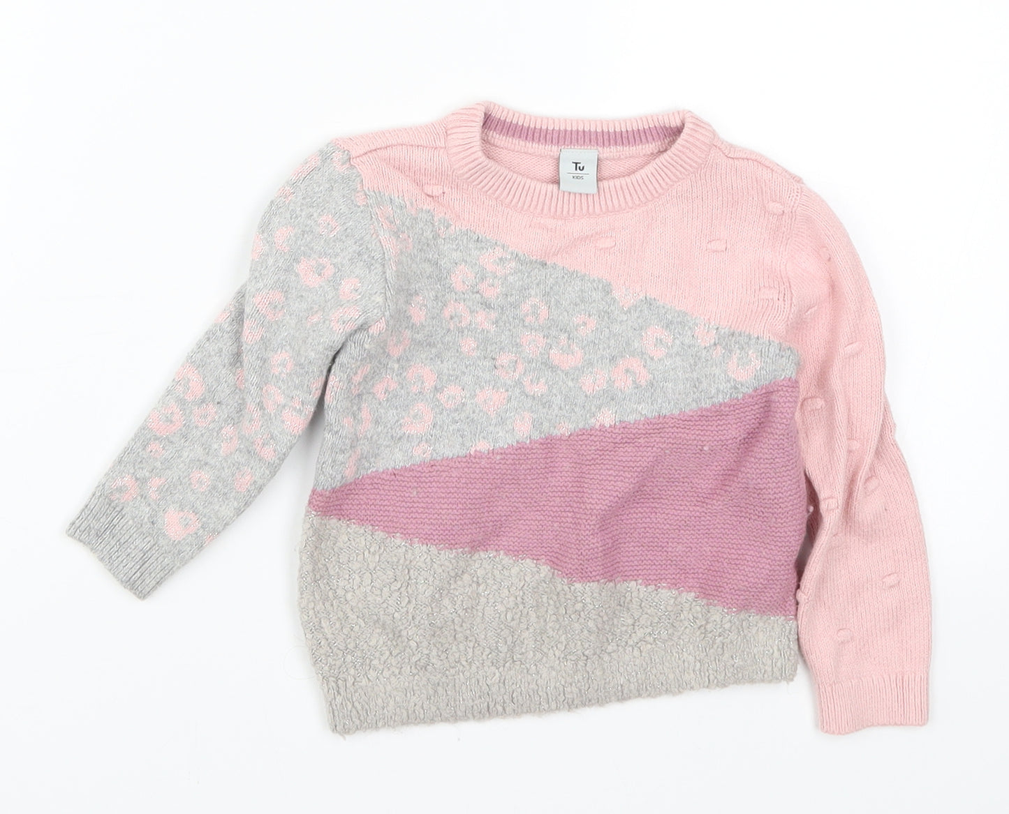 TU Girls Pink Colourblock Knit Pullover Jumper Size 12-18 Months  - Animal Prints