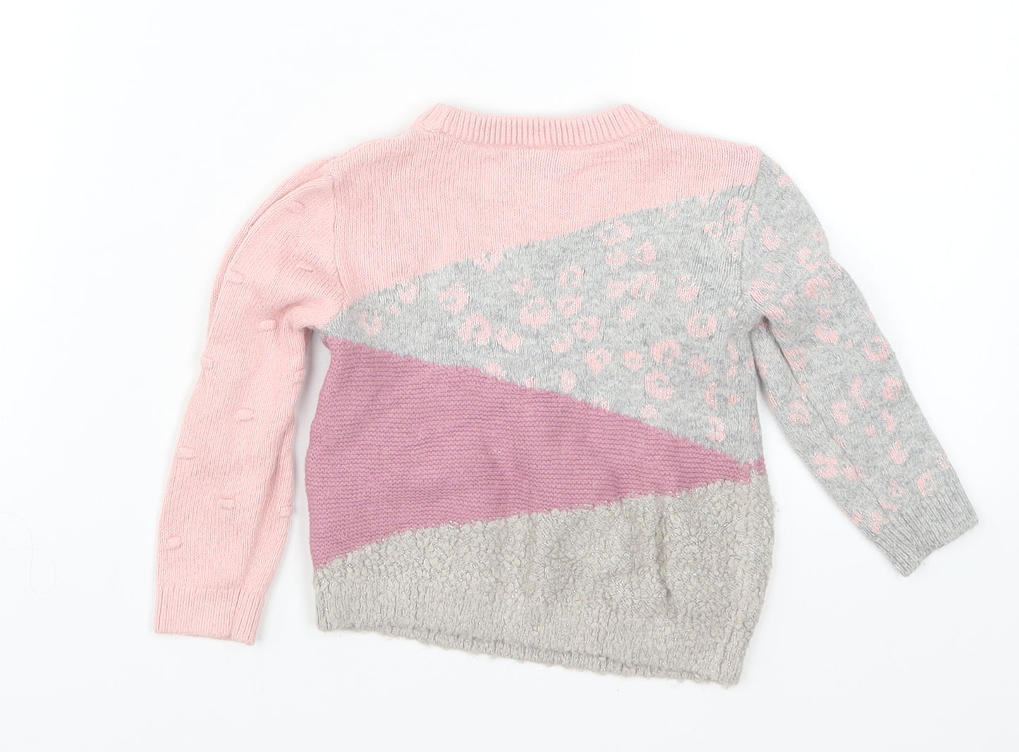 TU Girls Pink Colourblock Knit Pullover Jumper Size 12-18 Months  - Animal Prints