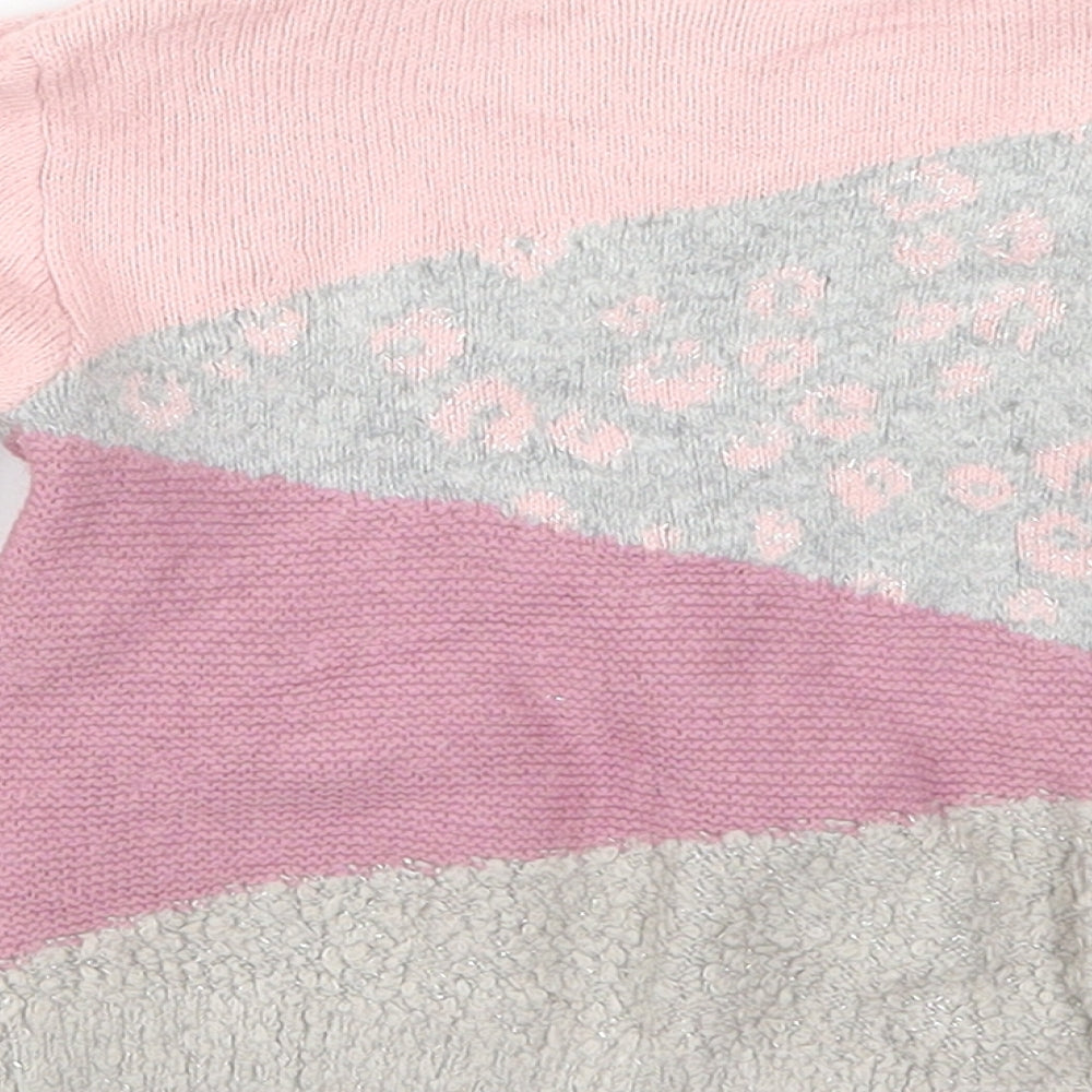 TU Girls Pink Colourblock Knit Pullover Jumper Size 12-18 Months  - Animal Prints