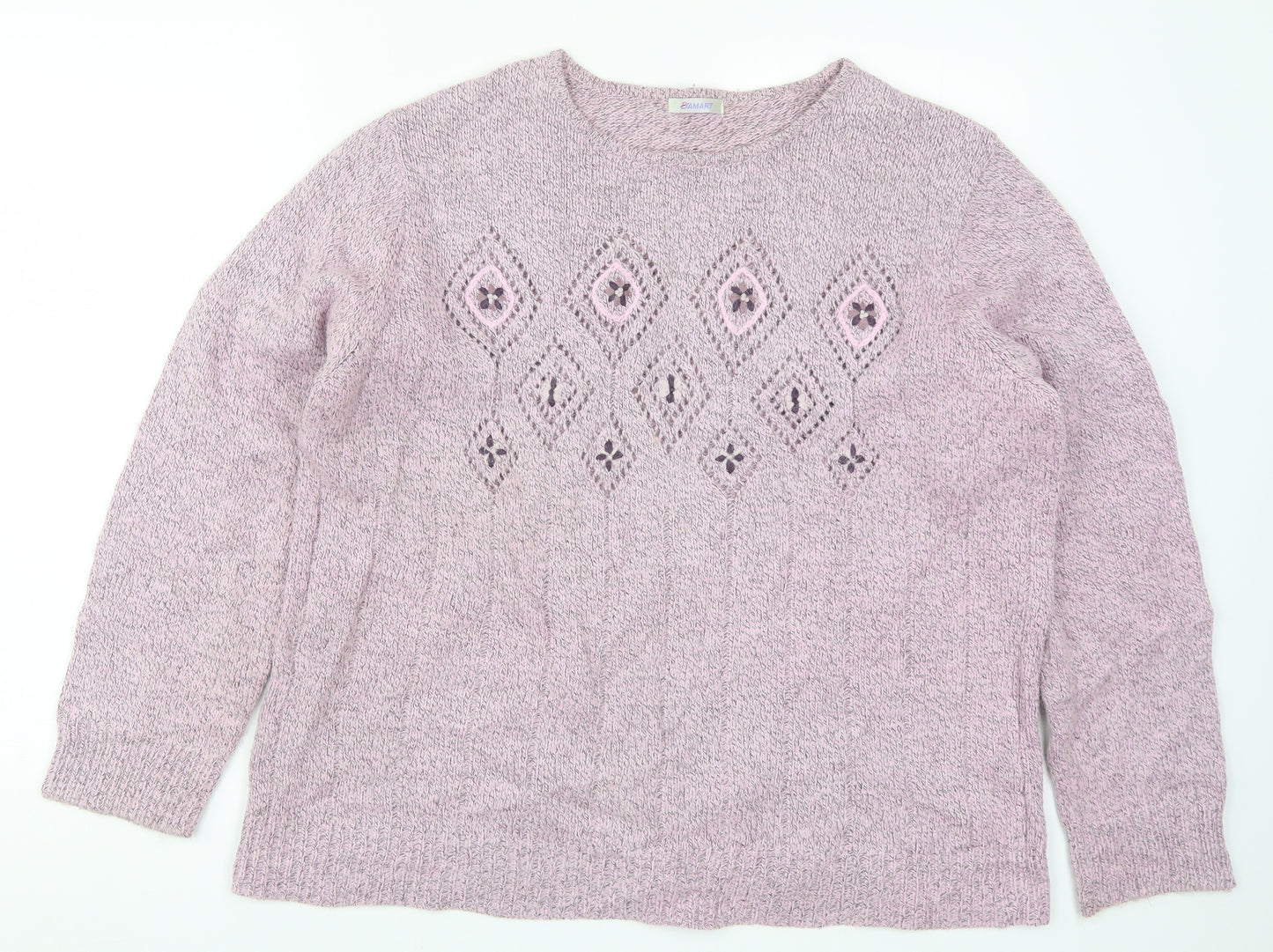 Damart Womens Pink Argyle/Diamond Knit Pullover Jumper Size 22