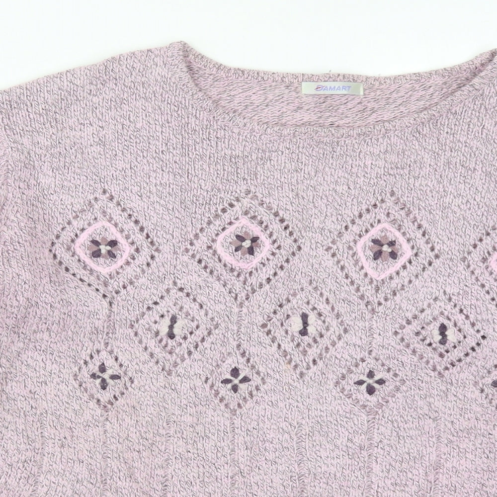 Damart Womens Pink Argyle/Diamond Knit Pullover Jumper Size 22