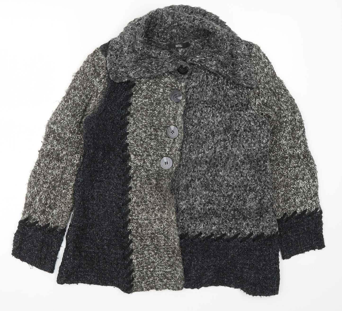 Marks and Spencer Womens Grey  Knit Cardigan Jumper Size 10  - Colourblock