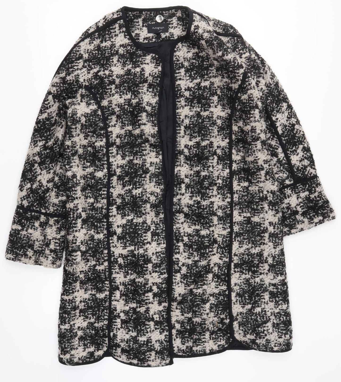 Marks and Spencer Womens Black Check  Overcoat Coat Size 12  - Beige