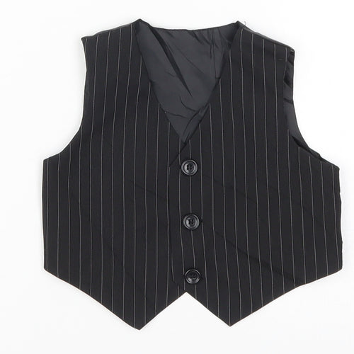 Preworn Boys Black Striped  Jacket Waistcoat Size 3-6 Months