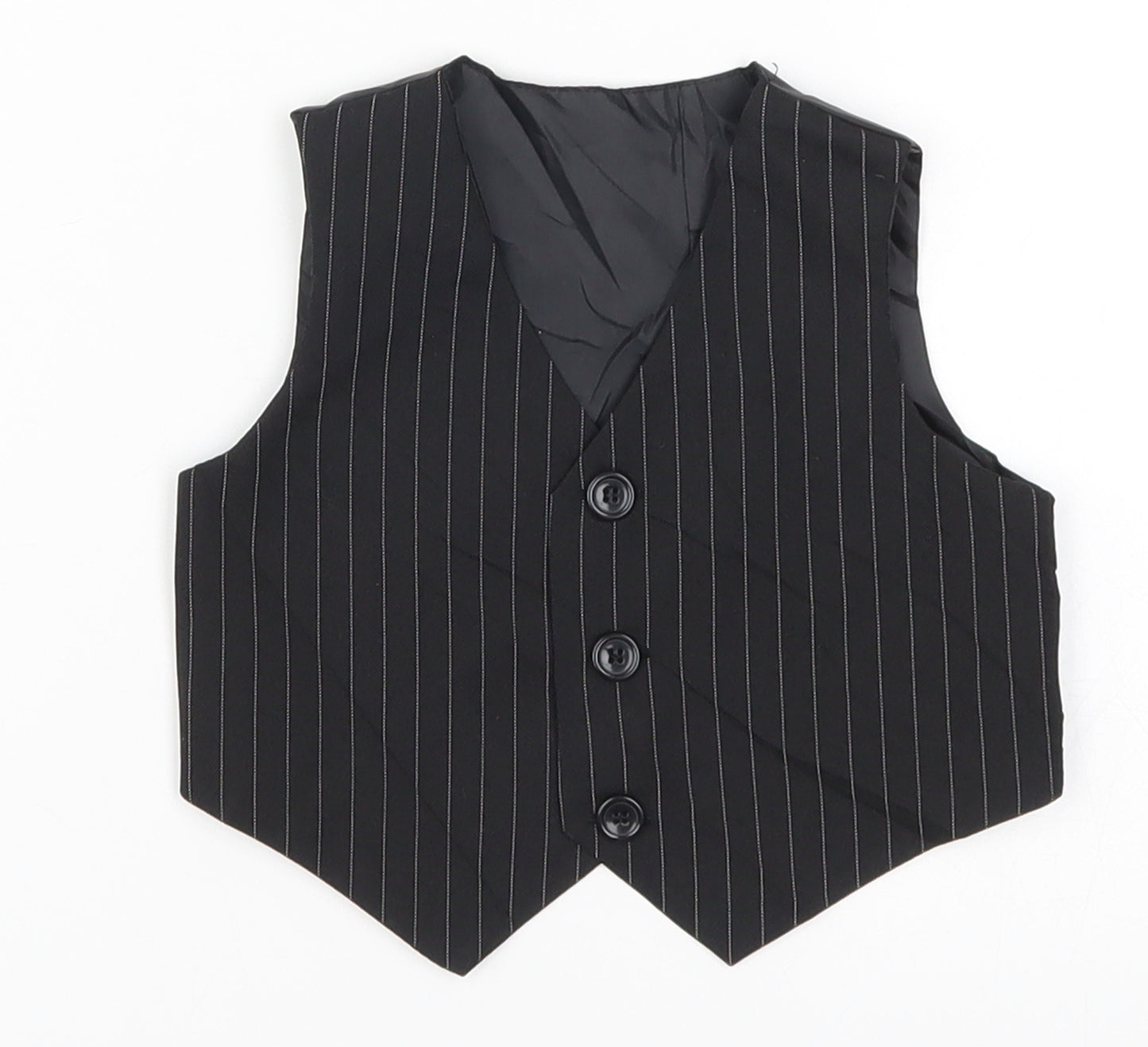 Preworn Boys Black Striped  Jacket Waistcoat Size 3-6 Months