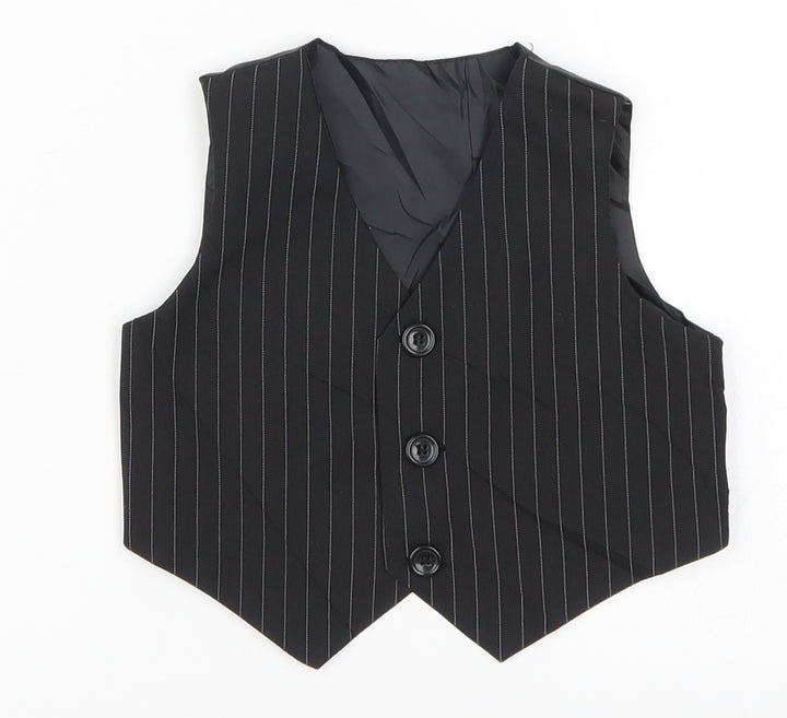 Preworn Boys Black Striped  Jacket Waistcoat Size 3-6 Months